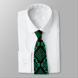 Groen geometrisch patroon / Indiase print Stropdas