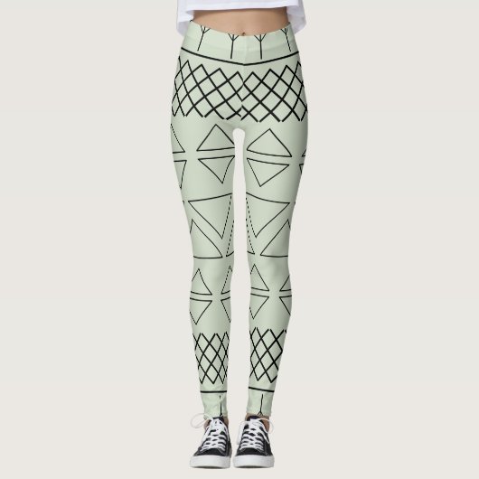 Groen geometrisch patroon leggings (Voorkant)
