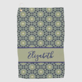 Groen Geometrisch patroon met aangepaste naam dame Golfhanddoek (Voorkant)