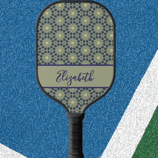 Groen Geometrisch patroon met aangepaste naam vrou Pickleball Paddle