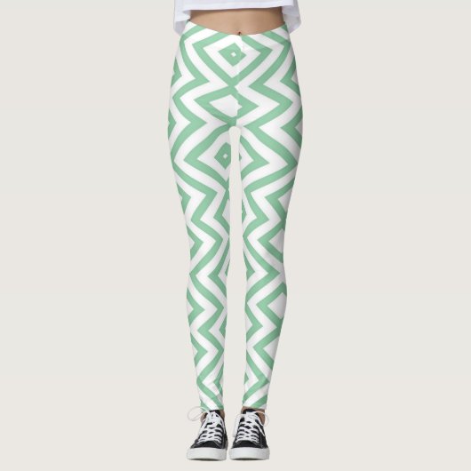 Groen geometrisch patroon van het deeg leggings (Voorkant)