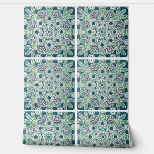 Groen geometrisch tegel patroon Behang 2' x 4'