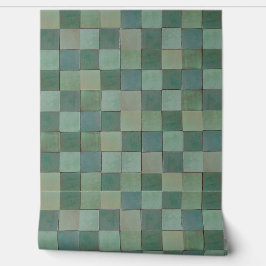 Groen geometrisch tegel patroon Vinyl Behang
