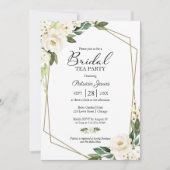 Groen Geometrisch Wit Bloemen Bruids Tea Party Kaart (Voorkant)