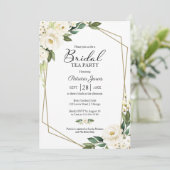 Groen Geometrisch Wit Bloemen Bruids Tea Party Kaart (Staand voorkant)