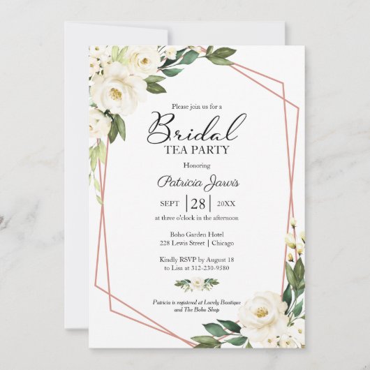 Groen Geometrisch Wit Bloemen Bruids Thee Party I Kaart (Voorkant)