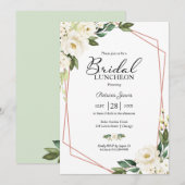 Groen geometrische bloemen bruids lunch uitnodigin kaart (Voorkant / Achterkant)