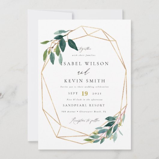 Groen Geometrische bruiloft Kaart (Voorkant)