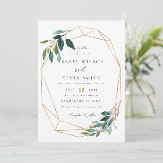 Groen Geometrische bruiloft Kaart (Staand voorkant)