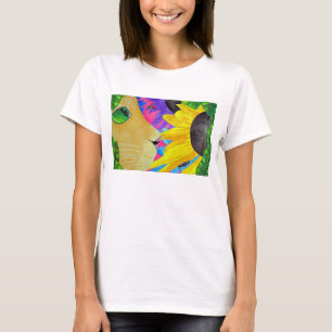 Groen-geoogste katten met Ladybug en Bloem T-shirt