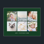 Groen Gepersonaliseerd 6 foto's Universele Groeten Briefkaart<br><div class="desc">Donkergroen Gepersonaliseerde 6 familiefoto's professionele salie groen Universal Greetings Briefkaarten met een stijlvolle fotocollage met 6 aangepaste afbeeldingen,  uw groetenbericht in elegant handgeschreven scriptlettertype,  jouw naam,  datum,  jaar,  bericht op de achterkant in een modern en eenvoudig sans serif lettertype.</div>