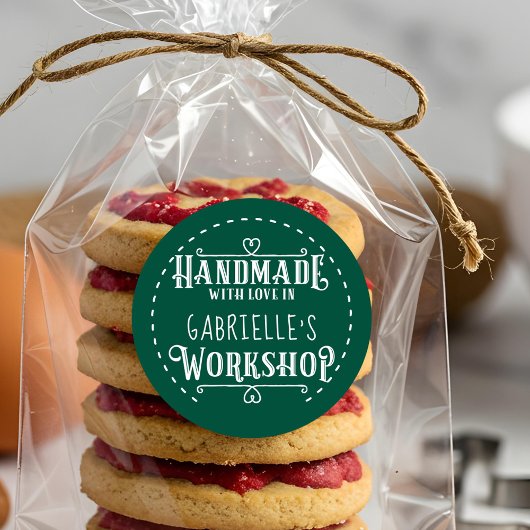 Groen Gepersonaliseerd Handgemaakt met Liefde in W Ronde Sticker