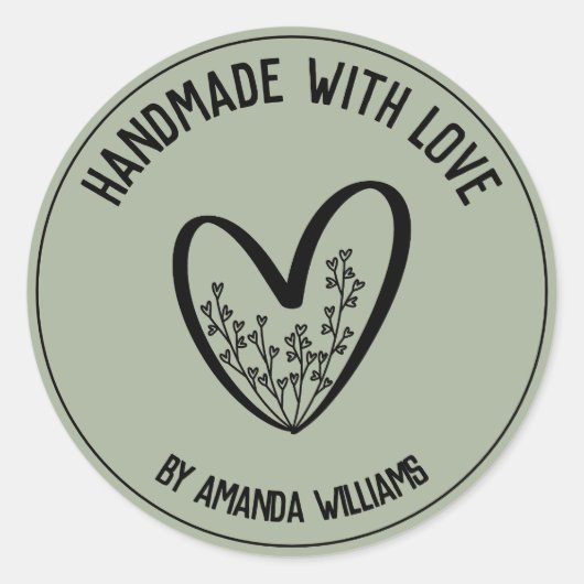 Groen Gepersonaliseerd Handgemaakt met Liefde Ronde Sticker (Voorkant)
