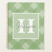 Groen gepersonaliseerd monogram en naam planner (Voorkant)