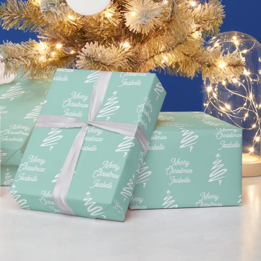 Groen Gepersonaliseerde Vrolijke Kerstmis Feesteli Cadeaupapier (Feestdagen)
