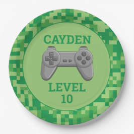 Groen Gepixelde level up Videospel Verjaardagsfees Papieren Bordje