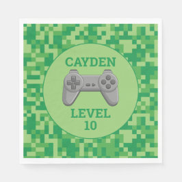 Groen Gepixelde level up Videospel Verjaardagsfees Servet