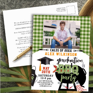 Groen geplakt Afstuderen BBQ Party fotouitnodiging Briefkaart