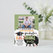 Groen geplakt Afstuderen BBQ Party fotouitnodiging Briefkaart (Staand voorkant)