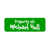 Groen geplakt "Bezit van:" Etiket (Voorkant)