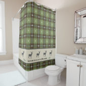 Groen geplakt deer Cabin Shower Curtain Douchegordijn (In situ)