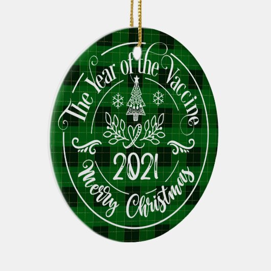 Groen geplakt jaar van het vaccin 2021 Kerstmis Keramisch Ornament (Rechts)
