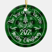Groen geplakt jaar van het vaccin 2021 Kerstmis Keramisch Ornament (Voorkant)