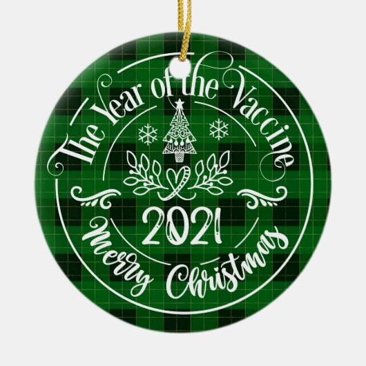 Groen geplakt jaar van het vaccin 2021 Kerstmis Keramisch Ornament (Voorkant)