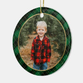 Groen geplakt kerstscript foto-versiering keramisch ornament (Links)