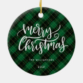 Groen geplakt kerstscript foto-versiering keramisch ornament (Achterkant)