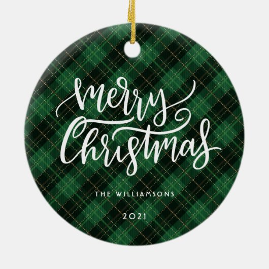 Groen geplakt kerstscript foto-versiering keramisch ornament (Achterkant)