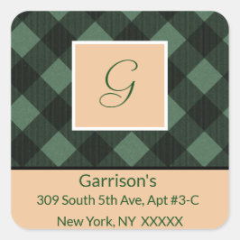 Groen geplakt monogram retour adres vierkant zegel