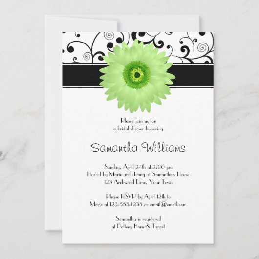 Groen Gerbera Daisy Black Scroll Vrijgezellenfeest Kaart (Voorkant)