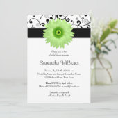 Groen Gerbera Daisy Black Scroll Vrijgezellenfeest Kaart (Staand voorkant)