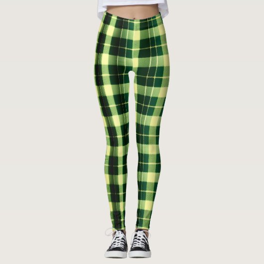 Groen geruit gaas geometrisch patroon leggings (Voorkant)