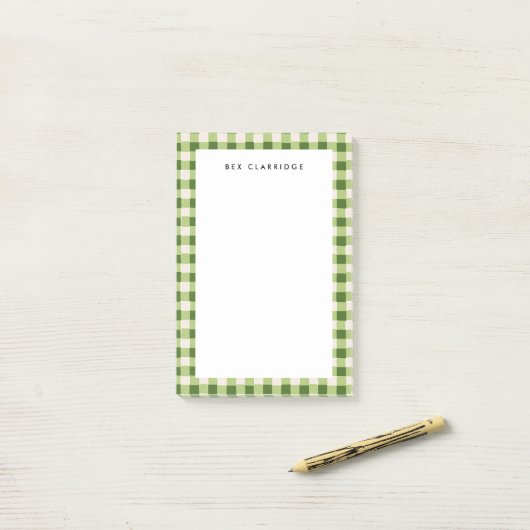 Groen geruit gepersonaliseerd post-it® notes (Op bureau)