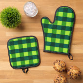Groen geruit Gingham Ovenwant & Pannenlap Set (Top down)
