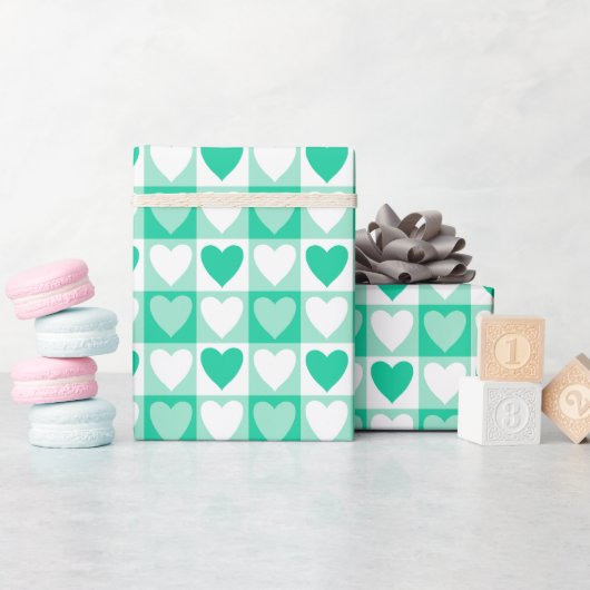 Groen geruit hartzakpapier cadeaupapier (Baby Shower)