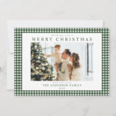Groen geruit Kerst Foto Feestdagenkaart (Voorkant)