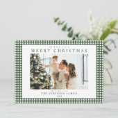 Groen geruit Kerst Foto Feestdagenkaart (Staand voorkant)