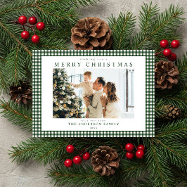 Groen geruit Kerst Foto Feestdagenkaart