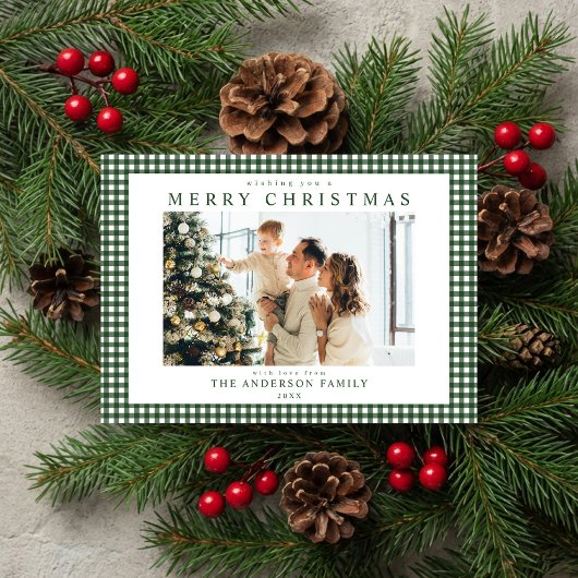Groen geruit Kerst Foto Feestdagenkaart