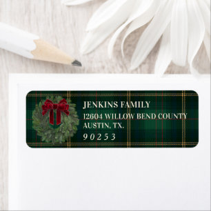 Groen geruit kerst retouradres etiket
