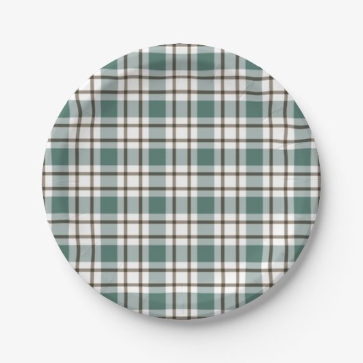 groen geruit licht tartan patroon papieren bordje (Voorkant)