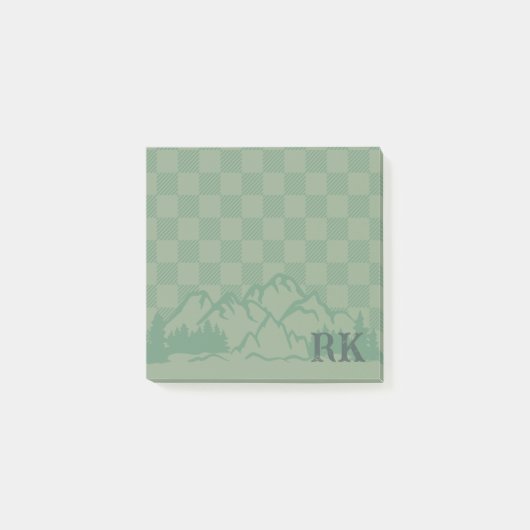 Groen geruit patroon Rustieke bergen monogram Post-it® Notes (Voorkant)