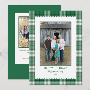 Groen geruit Schulpframe Foto Kerstmis  Feestdagenkaart