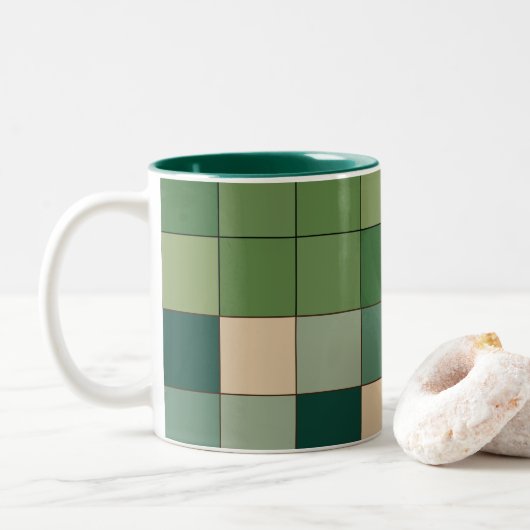 Groen geruit tweekleurige koffiemok (Met donut)