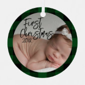 Groen geruite Baby's Eerste Kerstmis Metalen Ornament (Voorkant)