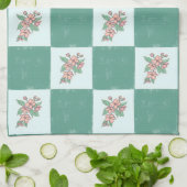 Groen-geruite bloemenkeuken theedoek (Gevouwen)