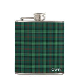 Groen geruite Clan Ross Jacht Tartan Monogram Heupfles
